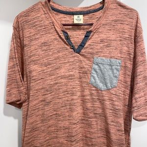 Rustic Blue V Neck Button T-Shirt Great Shape